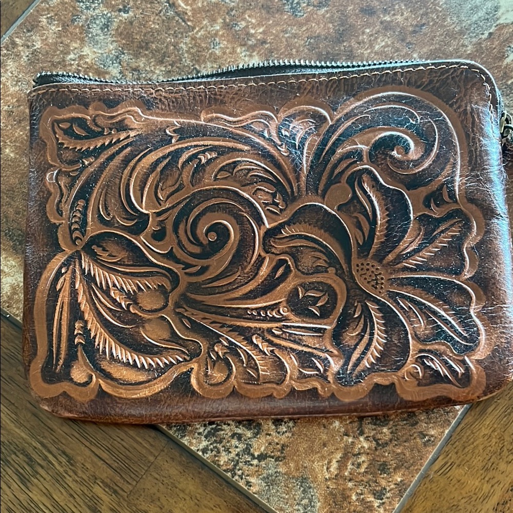 Patricia Nash Brown Embossed Leather Clutch